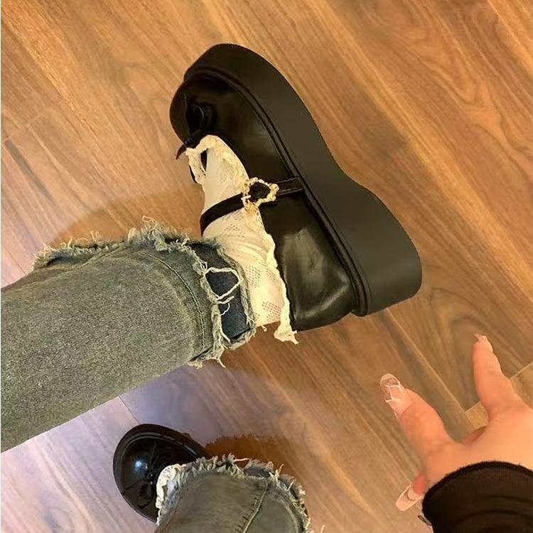 French round head JK platform lace small leather shoes women's skirt Mary Jane single shoes women's spring new
