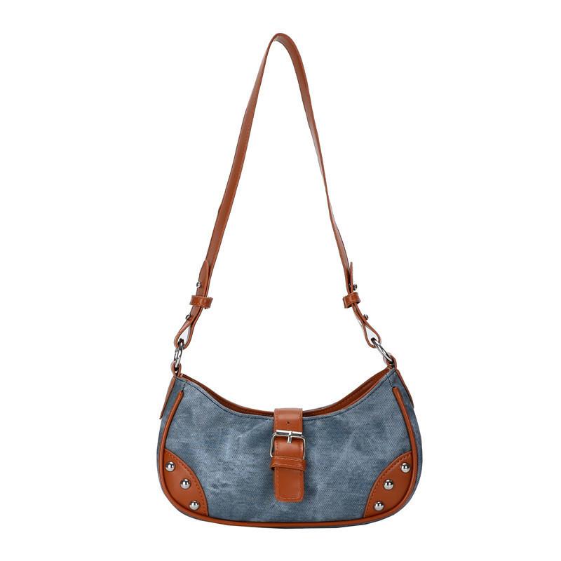 

2024 New Fashion Casual Armpit Bag For Women Simple Stitching Shoulder Bag Street Trend синий