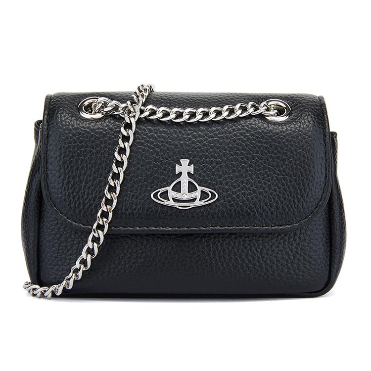 Vivienne Westwood Saturn Pattern Snap Closure Chain Leather Wallet Women wallet Black 52020005S000DPFN403 Basic Set (Bag)