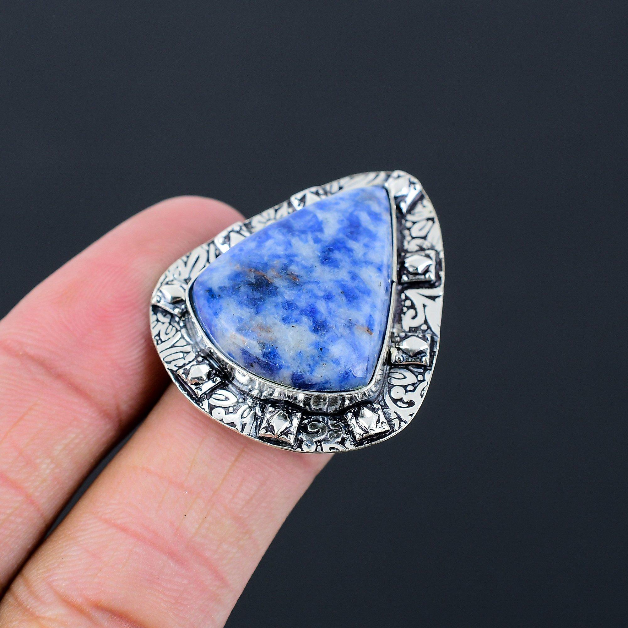 Natural Sodalite Gemstone Multi Stone Ring Size 8 925 Sterling Silver Jewelry 8