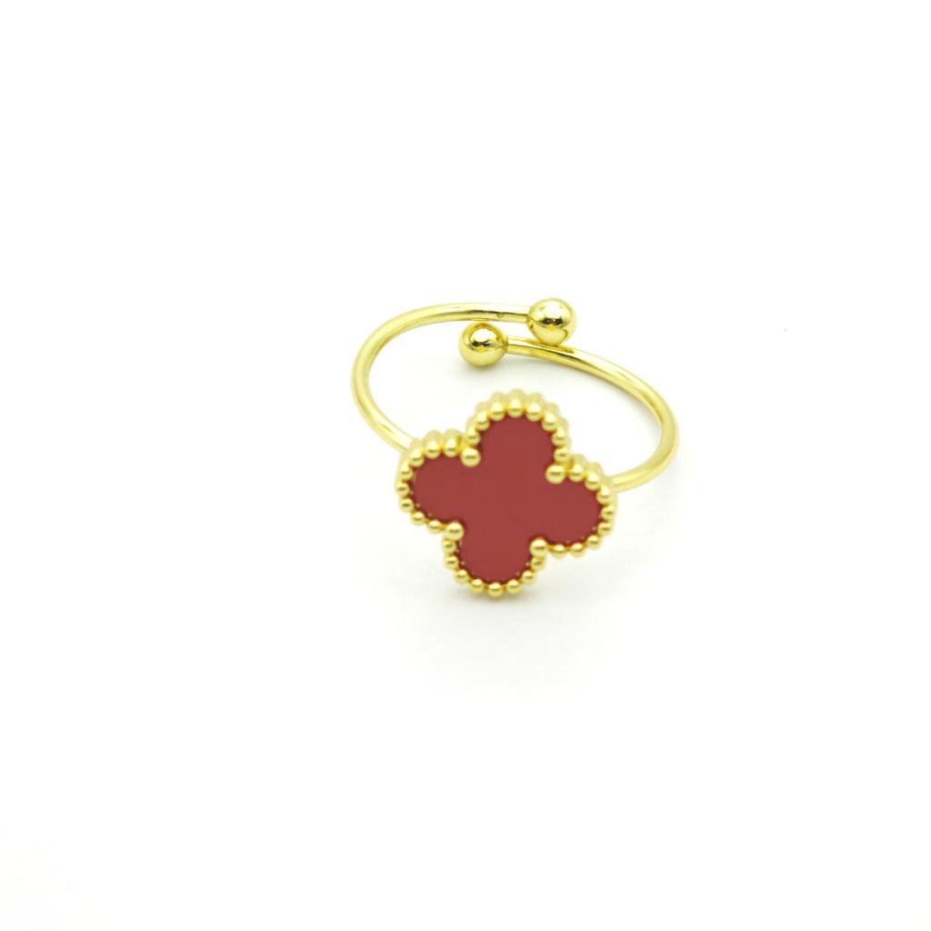 Vierblättriger Kleeblatt Goldplattierter Verstellbarer Ring für Damen - Elegantes Blumen-Design, Modischer und Schicker Schmuck für den Arbeitsweg
