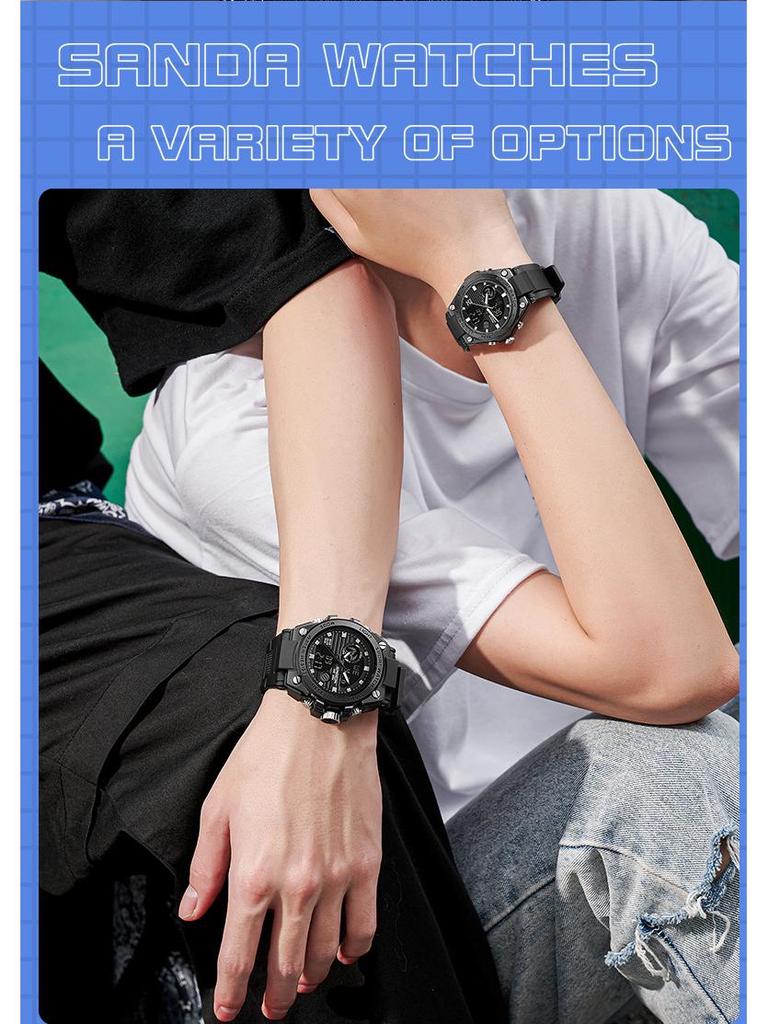 Sanda Couple's Multifunctional Smart Sports Watches - Men's & Women's Waterproof Outdoor Trendy Electronic Watches for Students