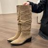 Thick heel retro knight boots but knee long boots pleated pile boots women's tall knight boots new