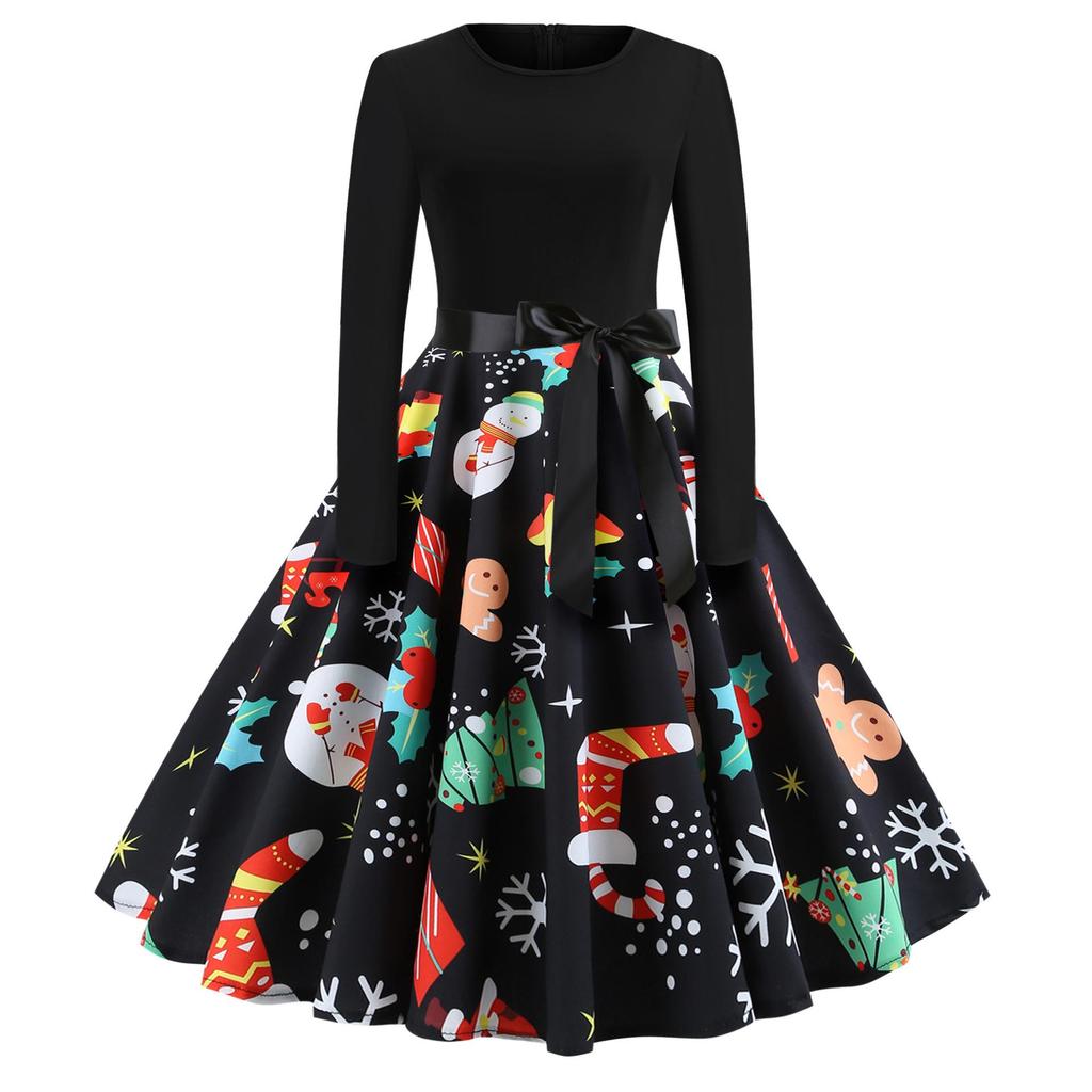 Retro Christmas Bestseller Long Sleeve Round Neck Dress