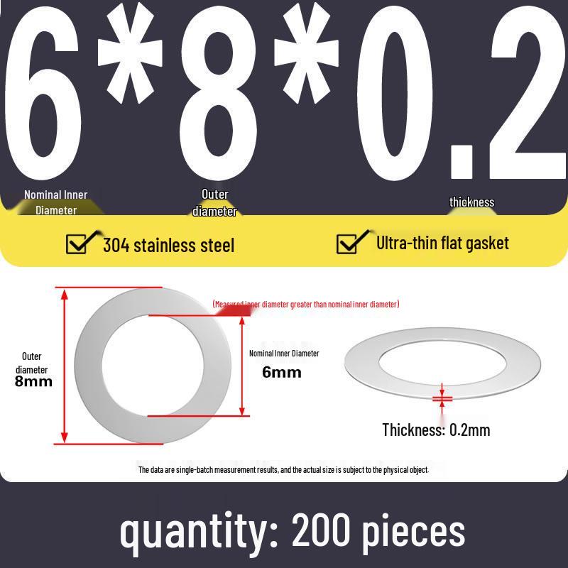 Plochá podložka z nerezové oceli 304 pro nastavení vůle hřídele (0,1/0,2/0,3 mm)