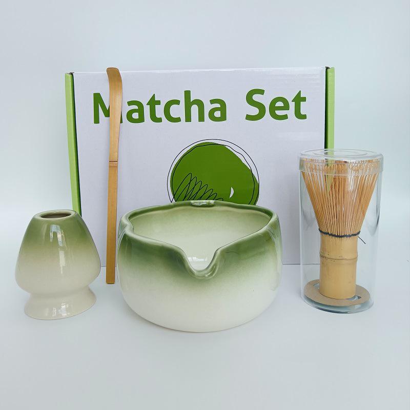 Japanese Ceramic Matcha Tool Set: Spout Bowl & Hundred-Bristle Whisk for Tea Ceremony