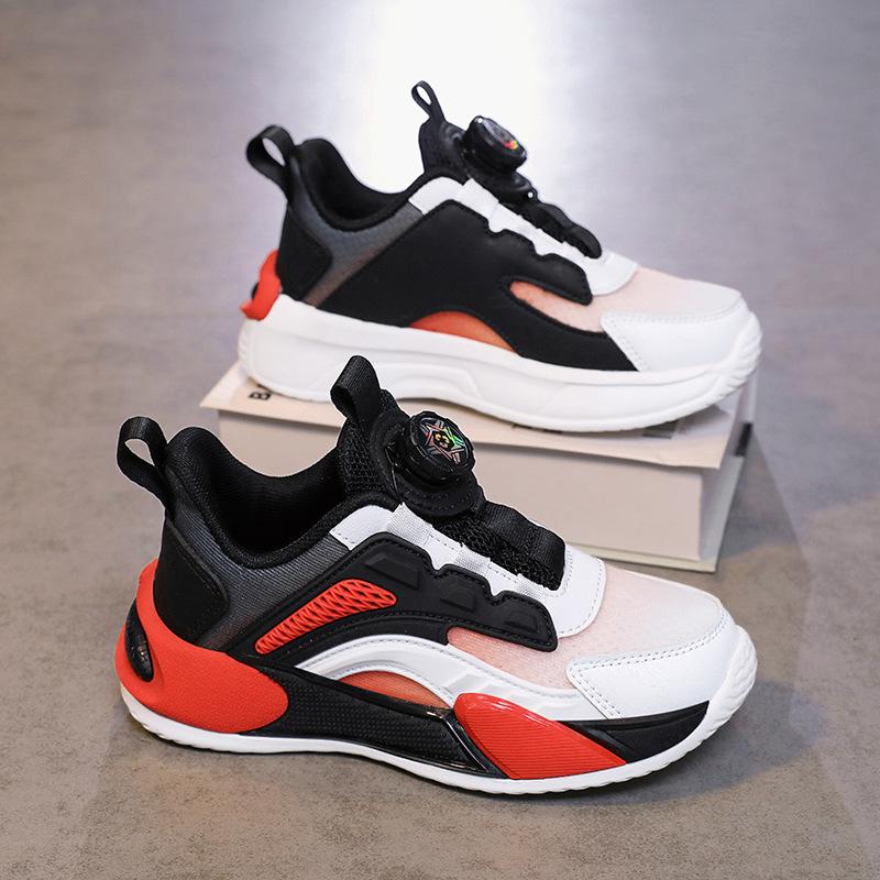 Boys shoes spring and autumn new children's mesh breathable sports shoes girls middle school and older children rotating buckle non-slip running shoes