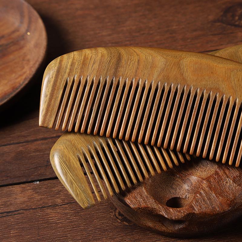Green Sandalwood Comb - Natural Wood Hairdressing Massage Comb for Long Hair