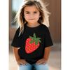 European Size Girls Round-neck Short-sleeved T-shirt with Cartoon Strawberry Pattern Print