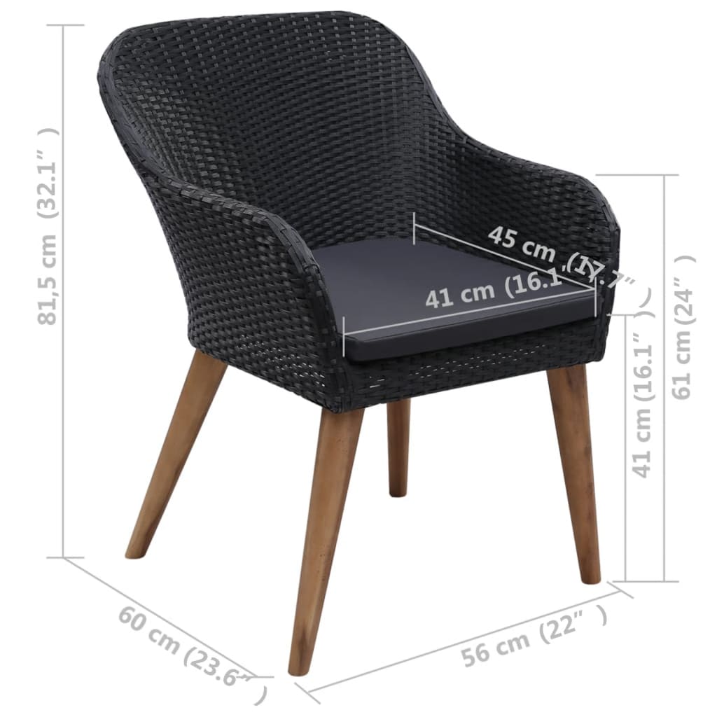 Garden Chairs with Cushions 2 pcs Poly Rattan Black