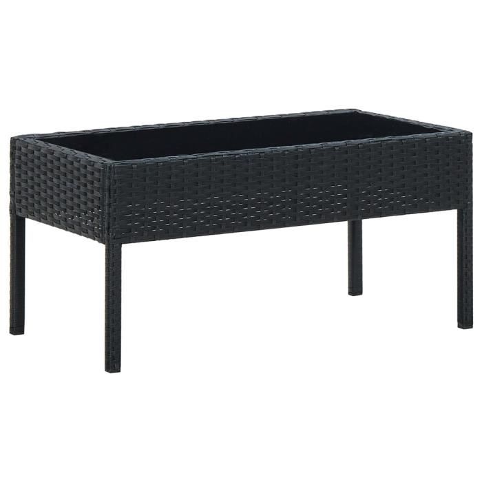 Table de jardin rectangulaire en résine tressée - Noir - 75 x 40 x 37 cm