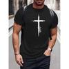 Europäische Größen Herren Geometrisches Kreuzmuster T-Shirt - Lässiges Strickoberteil mit Rundhalsausschnitt, kurzen Ärmeln und leichter Dehnbarkeit für den täglichen Gebrauch