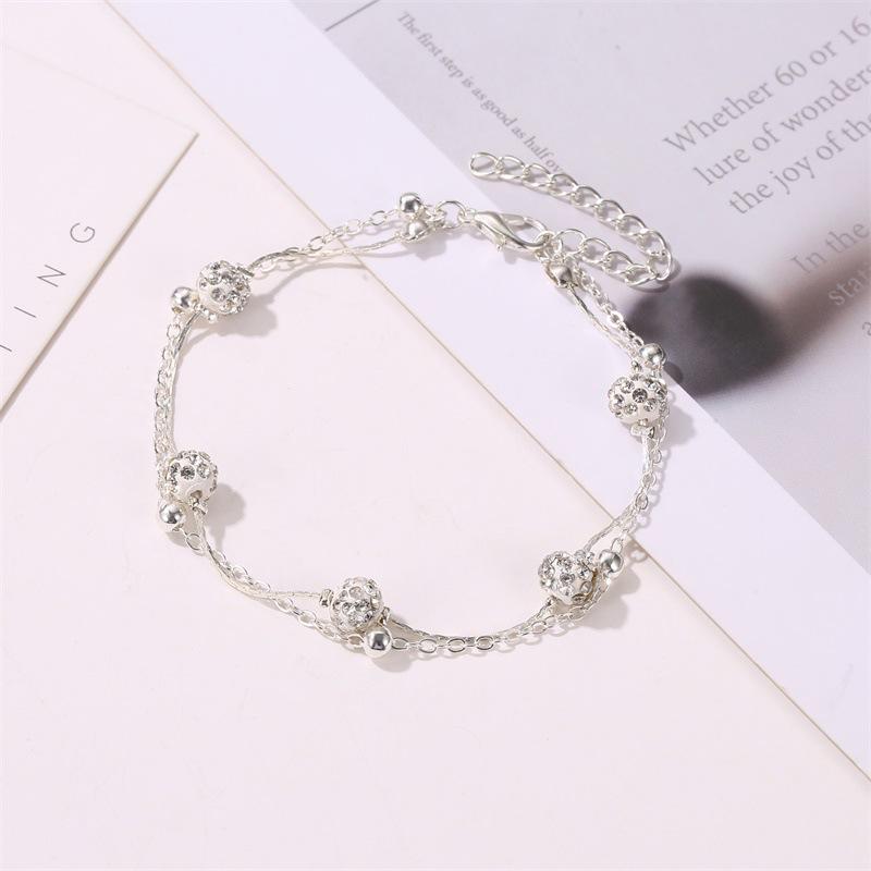 Double-Layer Shambhala Crystal Anklet: Women's Multi-Layer Alloy Beach Foot Jewelry