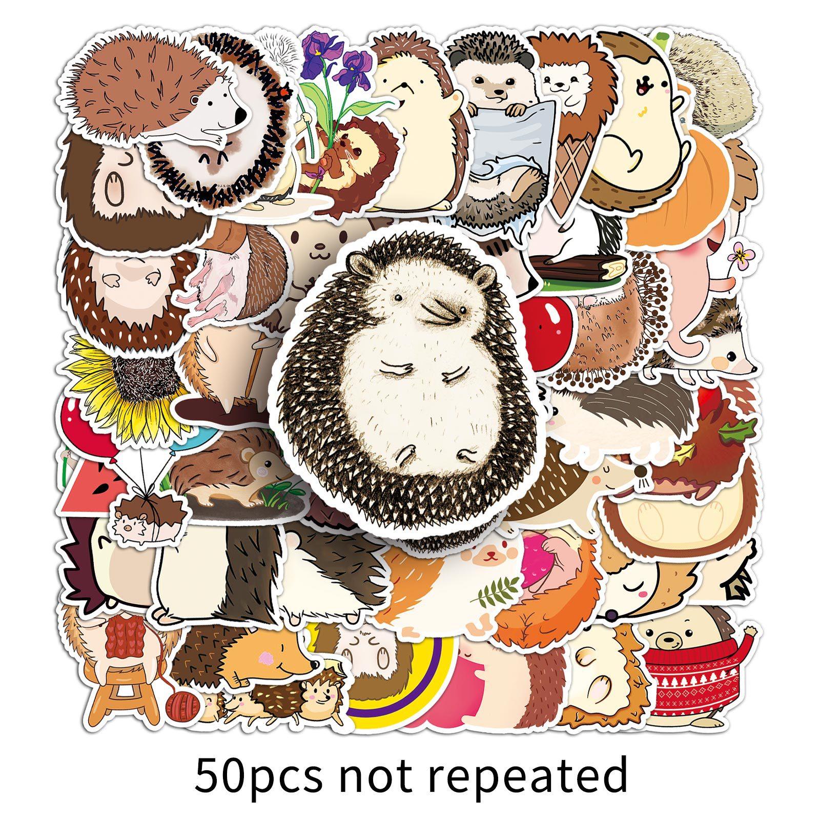 

50 Персонализированные милые животные детские наклейки-дудлы с ежиками для DIY, для скейтборда, чемодана, водонепроницаемые