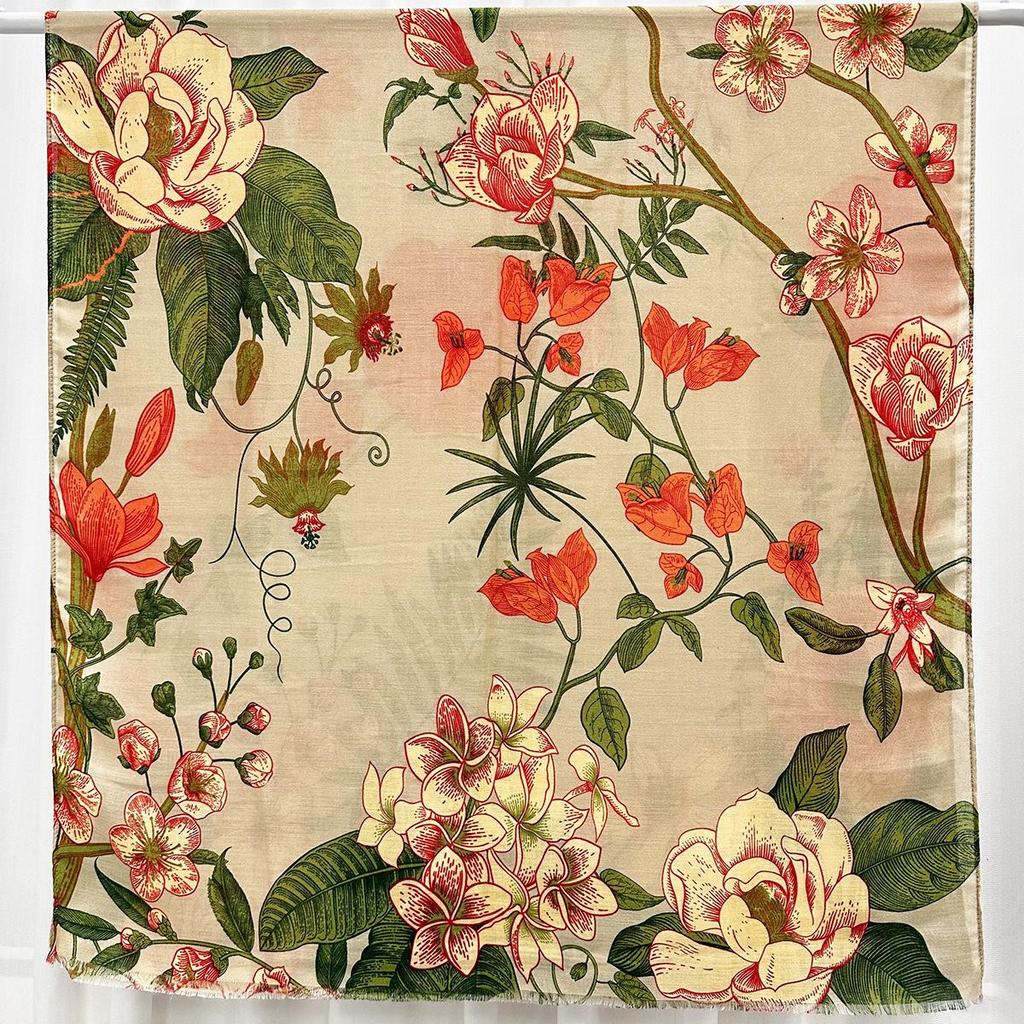 Color Block Retro Floral Cotton Linen Tassel Scarf for Women - Medium Thickness, Autumn/Winter Fashion Shawl