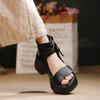 Johnature Genuine Leather Peep Toed Thick Soled Shoes Height Increasing Retro Women's High-heeled Sandals