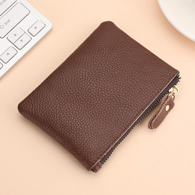 Leather Change Bag, Men's and Women's Card Bag, Soft Leather Mini Coin Bag, Key Storage Bag, First Layer Cowhide Zipper, Small Wallet.