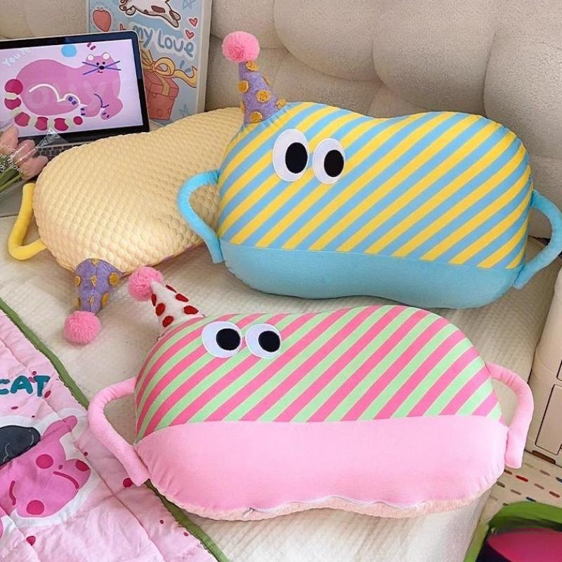 32cm Dopamine Stripe Plush Soft Pillow Cute Wear Hat Doll Warm Cushion Home Decoration Kids Toys Birthday Gift