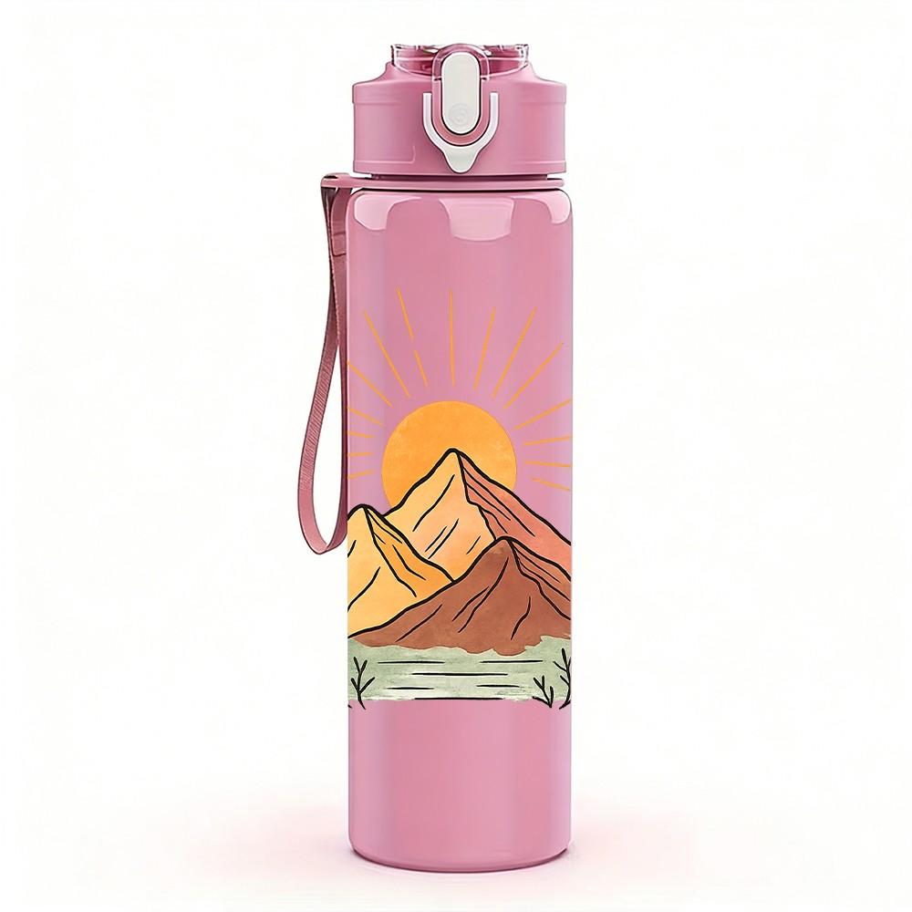 1PC Mountain Sunrise Nature Landscape Print 750ml Color Plastic Sports Water Bottle Leakproof Flip Straw Lid Suitable for Sports Office Home Use