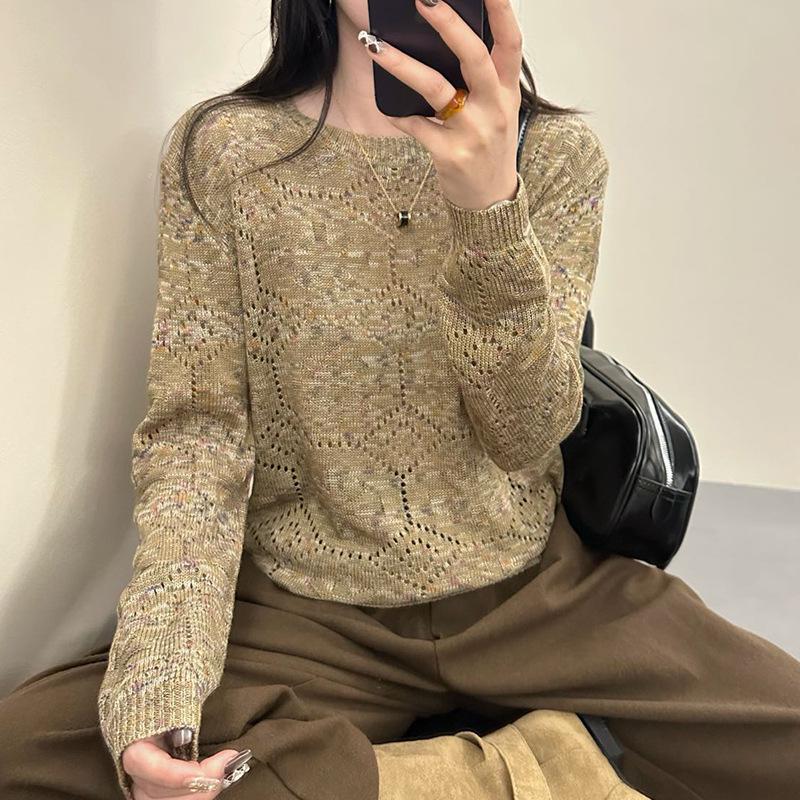 Women's 2025 Spring/Fall Cutout Knit Sweater - Fashionable Loose Fit