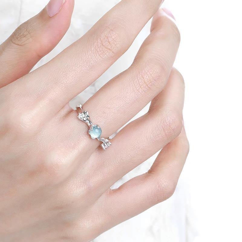 Rhinestone Sophisticated Blue Open Ring For Women With Adjustable Size And Style Modern