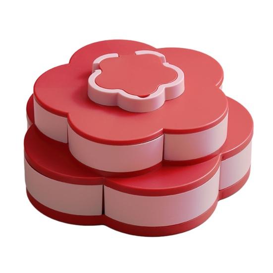 Multi-Layer Rotating Petal Snack Tray Divided Fruit Nut Holder with Lids Space-Saving Plastic Organizer for Home Kitchen Picnic