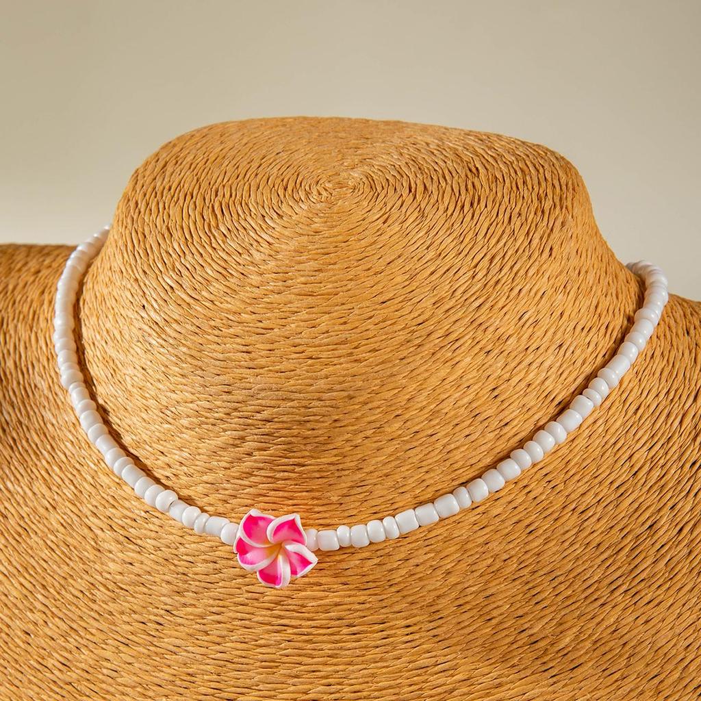 Cross Border Summer New Beach Vacation Style Colorful Egg Flower Rice Bead Necklace Women's Jewelry Dopamine Style Necklace