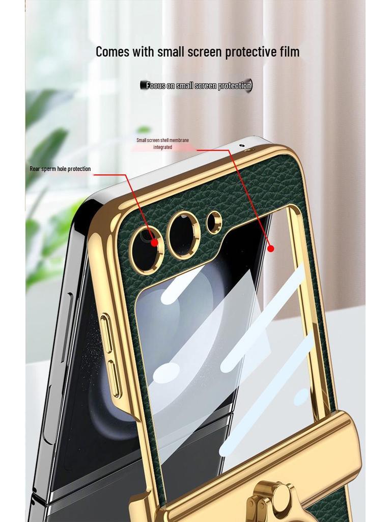 ZFlip5 Magnetic Hinge Leather Ring Case - Foldable Screen, Creative & Simple Design