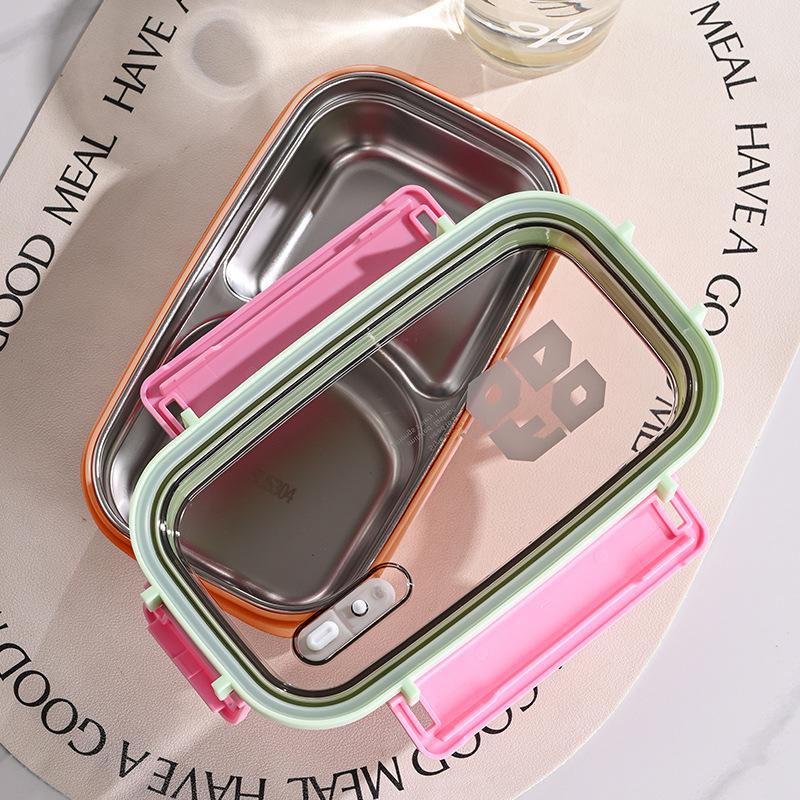 JUSTINLAU Lunch Box for Kids Girl Stainless Steel Bento Box Portable 2 Grid Sandwich Snack Food Box Special Canteen Food Storage