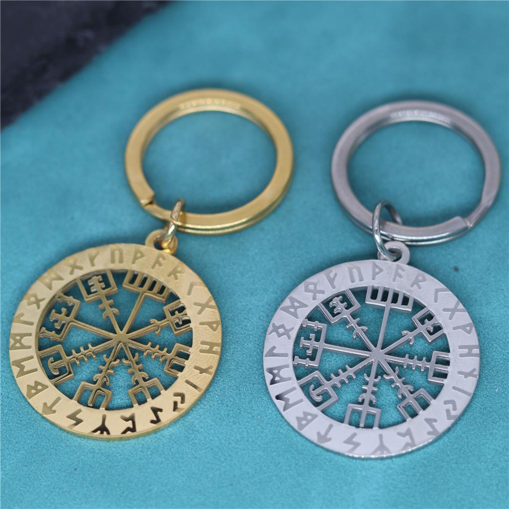 Portachiavi Ciondolo Bussola Runica Vichinga Vegvisir in Acciaio Inossidabile per Uomo Gioielli Amuleto Nordico 12 Costellazioni