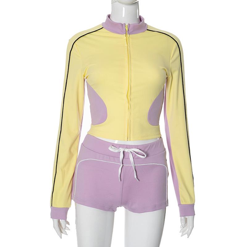 Stand-Up Collar Fitness Jacket & Top Set