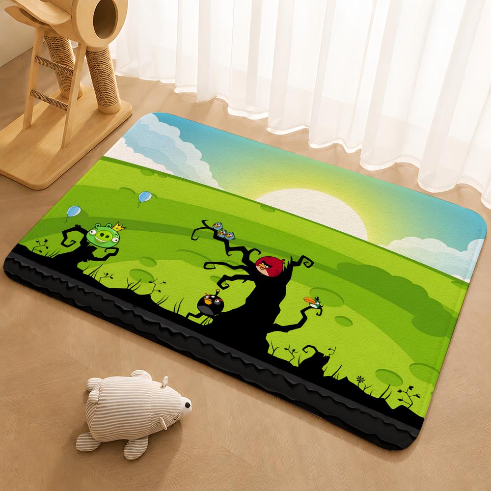 A-Angry Birds Game Floor Mat Floor Mat Soft Flannel Non-Slip Door  Rug for Living Room