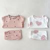 Girls' Home Clothes Baby Girls' Long Sleeve Ribbed Pit Bar Pajamas Two Piece Set with Mushroom Edges