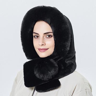 Autunno e inverno da donna con bavaglino caldo, sciarpa in peluche, cappello integrato, protezione per le orecchie, cappello da equitazione Lei Feng antivento