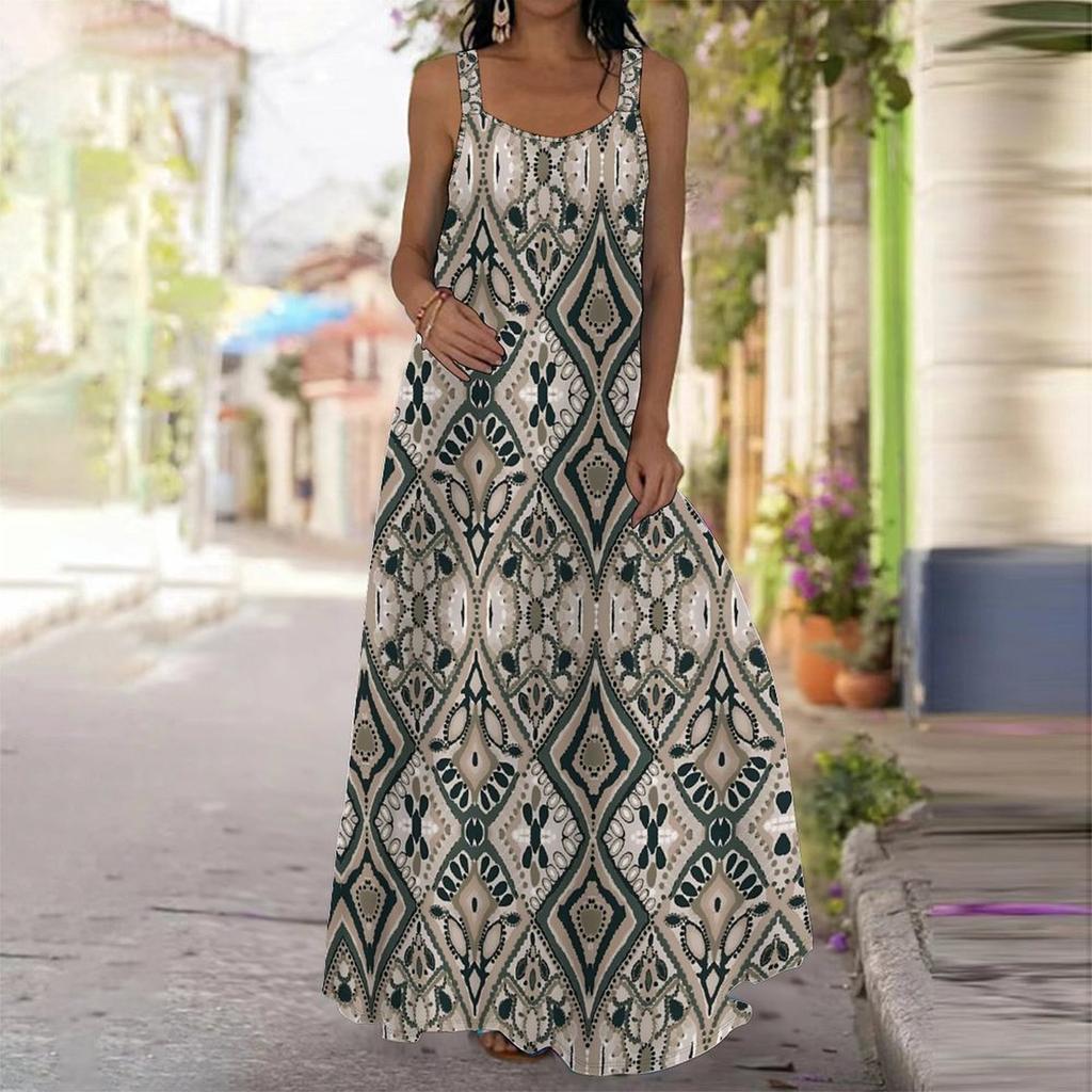 Women's Slip Dress Maxi Long Dress Ink Flower Painting Print Stitching Print Dress Spring & Summer Leisure Vacation