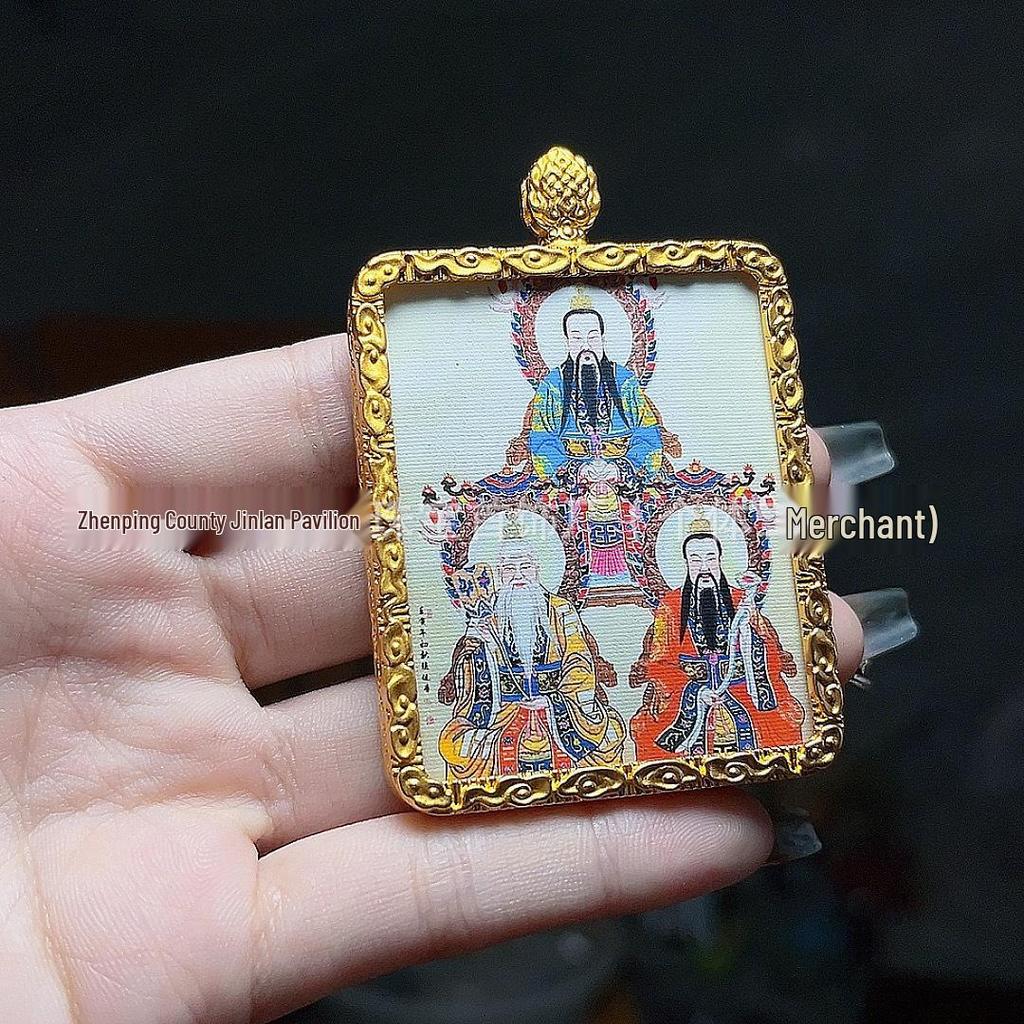 Zhao Gongming Hand-Painted Longhu Mountain Career Amulet: Taoist Martial God Thangka Pendant