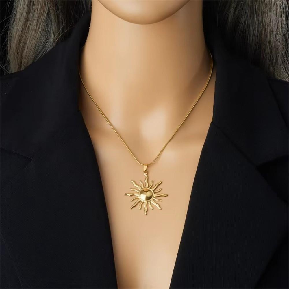 Fashion 316L Stainless Steel Sun Pendant Golden Concise Solar Lobster Clasp Jewelry Gift Women Girl