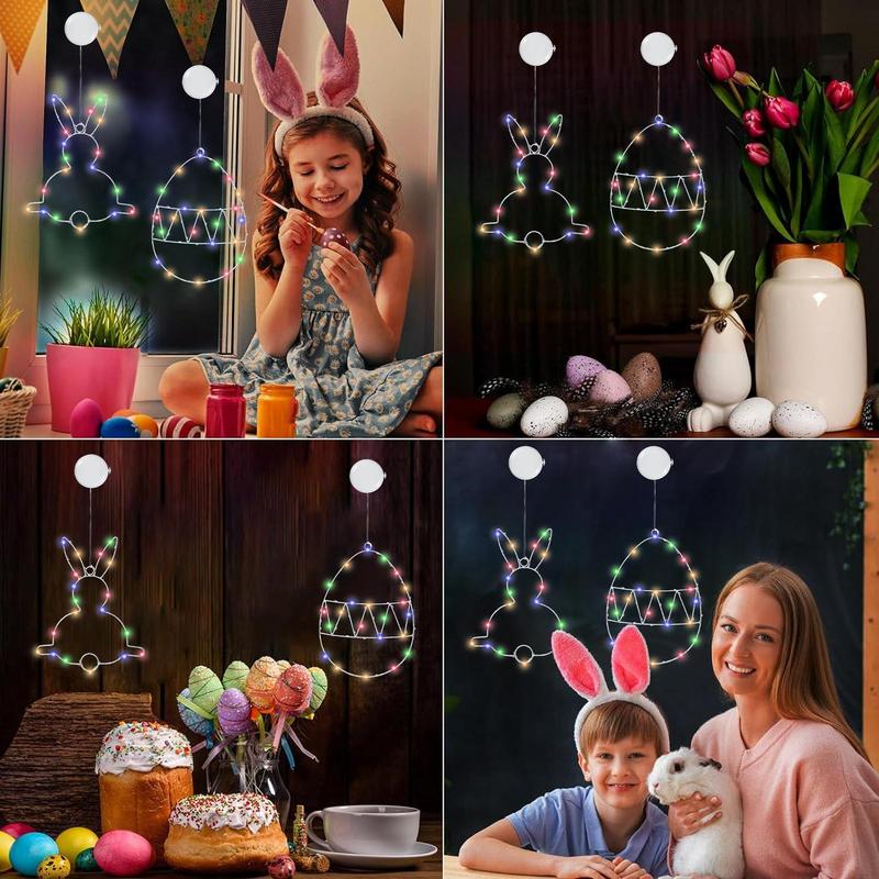 Easter Door Decorations Lights Festival Lighted Door Decorations Egg Bunny Light Sign Neon LED With Suction Cup For Indoor Home