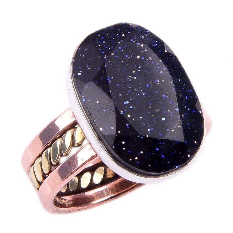 Natürlicher Blauer Sonnenstein Edelstein 925 Sterlingsilber Zweifarbig Geschenkring Gr.7 C0d80