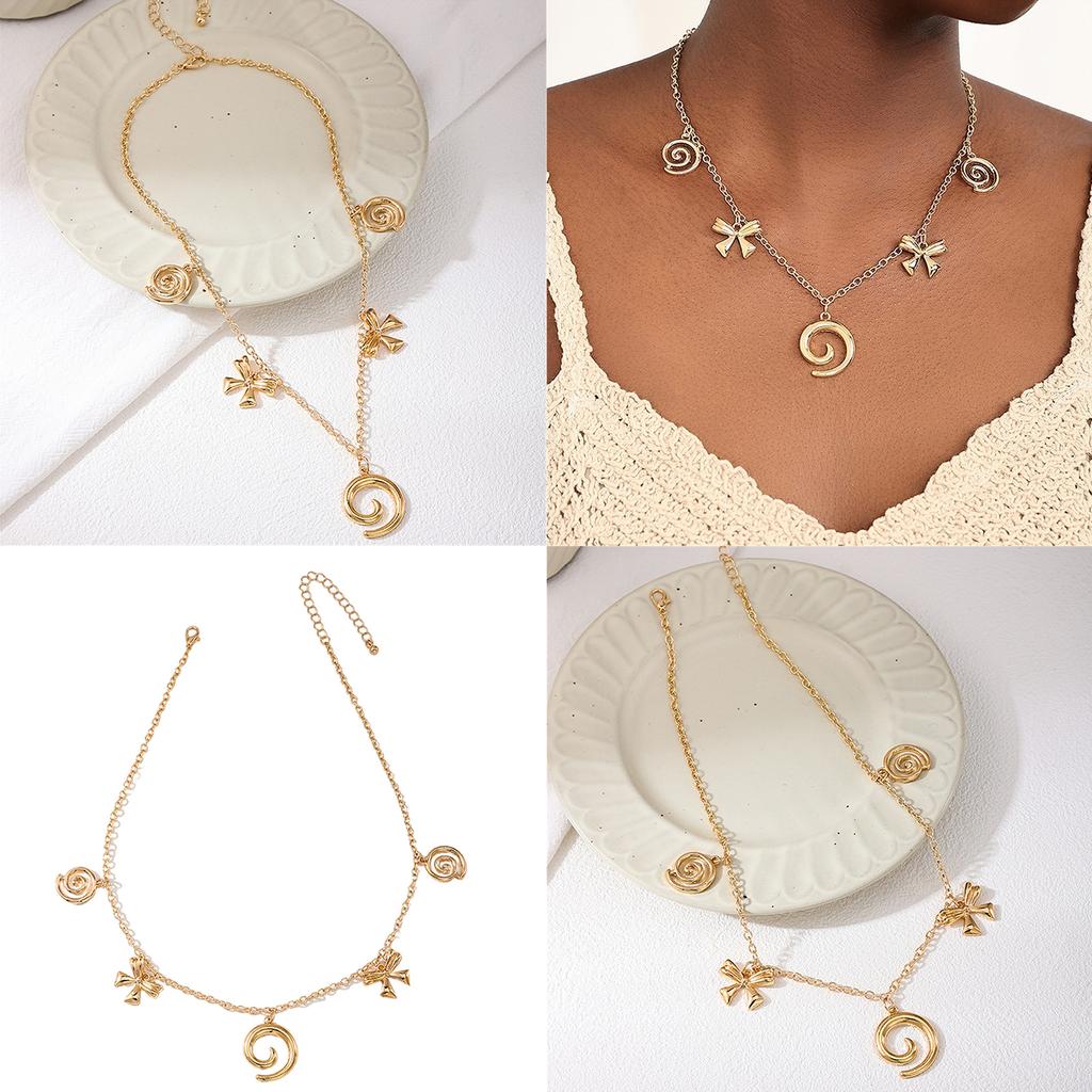 Delicate Conch Necklace wit Bowknot Pendant Unique Neckchain Jewelry Ornament Versatile Neck Jewelry for Vacation
