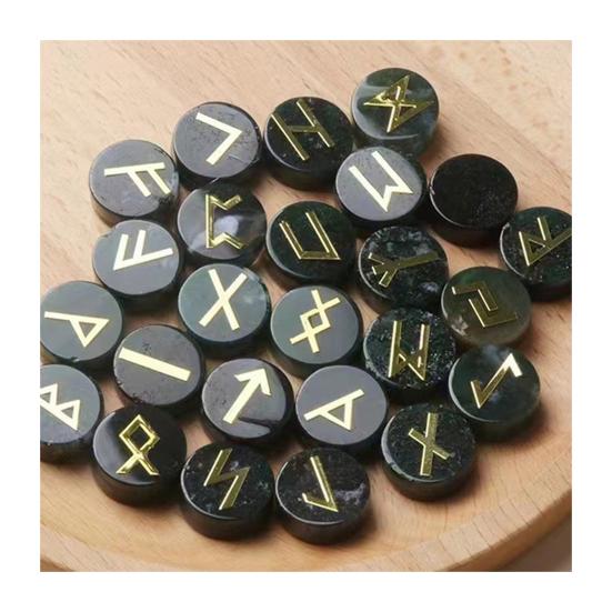 25Pcs Faux Crystal Agate Rune Stone Set Alphabet Rune Round Set Nordic Germanic Language Stone for Witchcraft Fortune-Telling