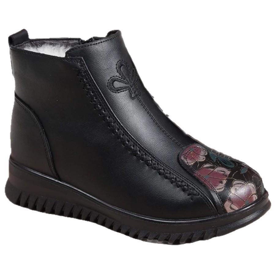 2025 Winter Mom Cotton Shoes Soft Leather Shoes Plush Middle-aged Women's Boots Plush Warm Old Man Grandma Martin Boots Women