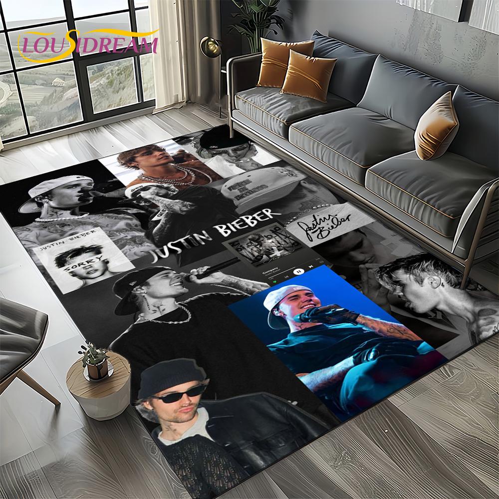 2025 New Style Justin Drew Bieber Singer JB Carpet Rug for Living Room Bedroom Home Sofa Decoration,Kid Play Non-slip Floor Mat