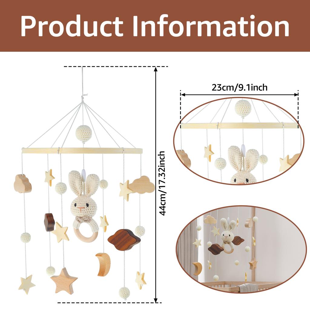 Wooden Crib Mobile Holder With Clockwork Music Box Crib Bed Bell Hanging Toy Holder Newborn Gift Rotates Crib Decoration Boom