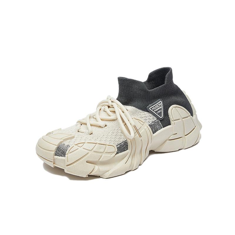

Ins Korean couple round head fly knitted rubber shoes autumn new student sports running casual 40 бежевий