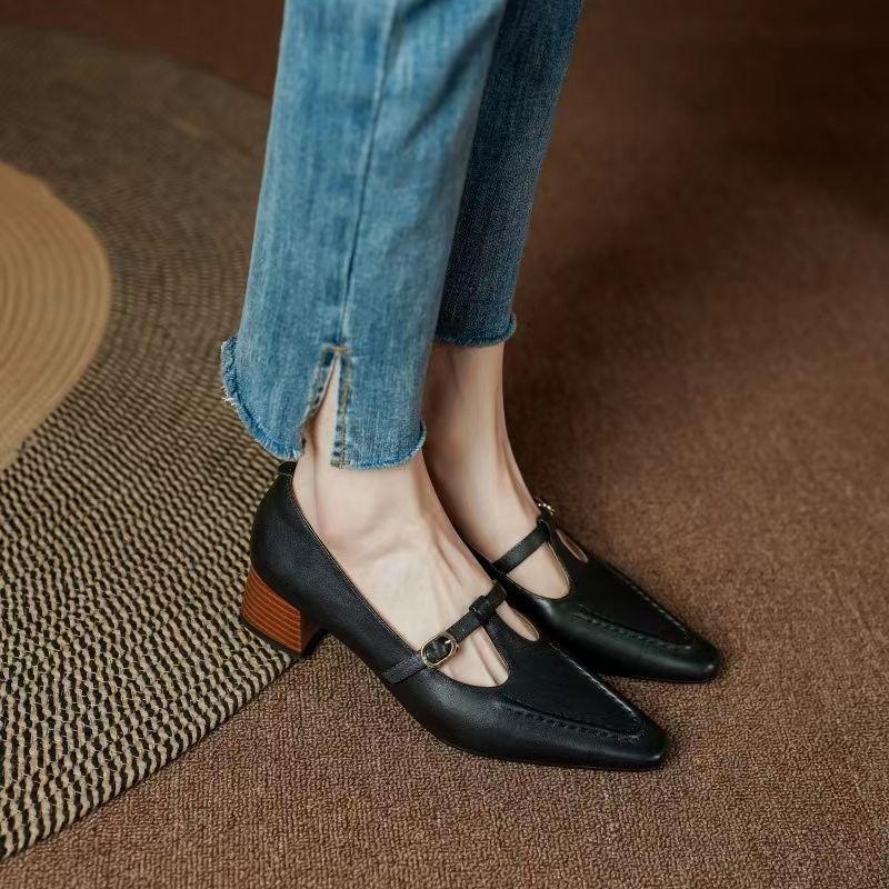 

FHC Офисные туфли, Средний каблук, Квадратный носок, Ремешок с пряжкой спереди, 35-39, Французский стиль, Черный, Коричневый, Быстрая дропшиппинг 39 чёрный