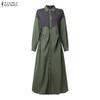 ZANZEA Women Casual Turn Down Collar Long Sleeve Loose Patchwork Dress