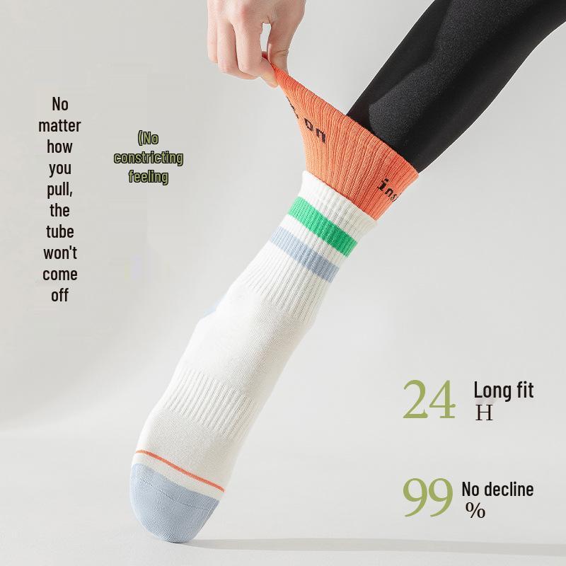 Women's Mid-Calf Non-Slip Yoga Socks - Pure Cotton, Silicone Grip, Seamless for Pilates and Indoor Fitness