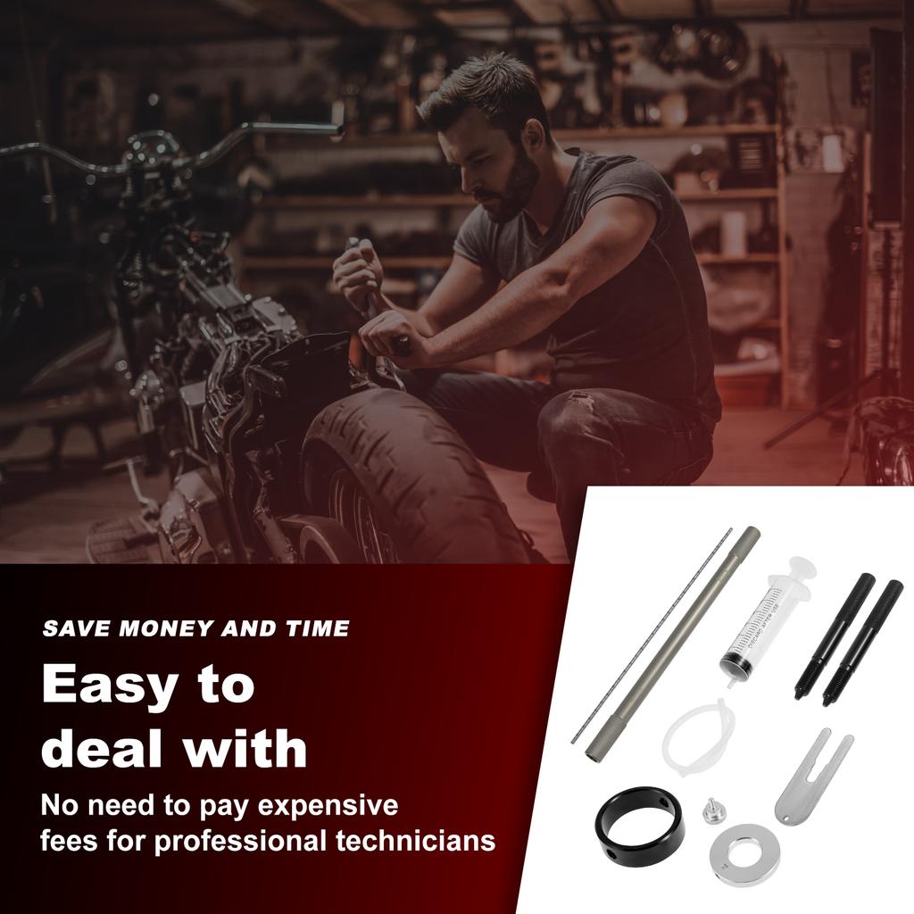 3-in-1 Motorrad Gabel Service Werkzeugsatz mit Gabelölstand/Federkompressor/Dämpferstangen Entlüftungswerkzeug Universelles Wartungswerkzeug