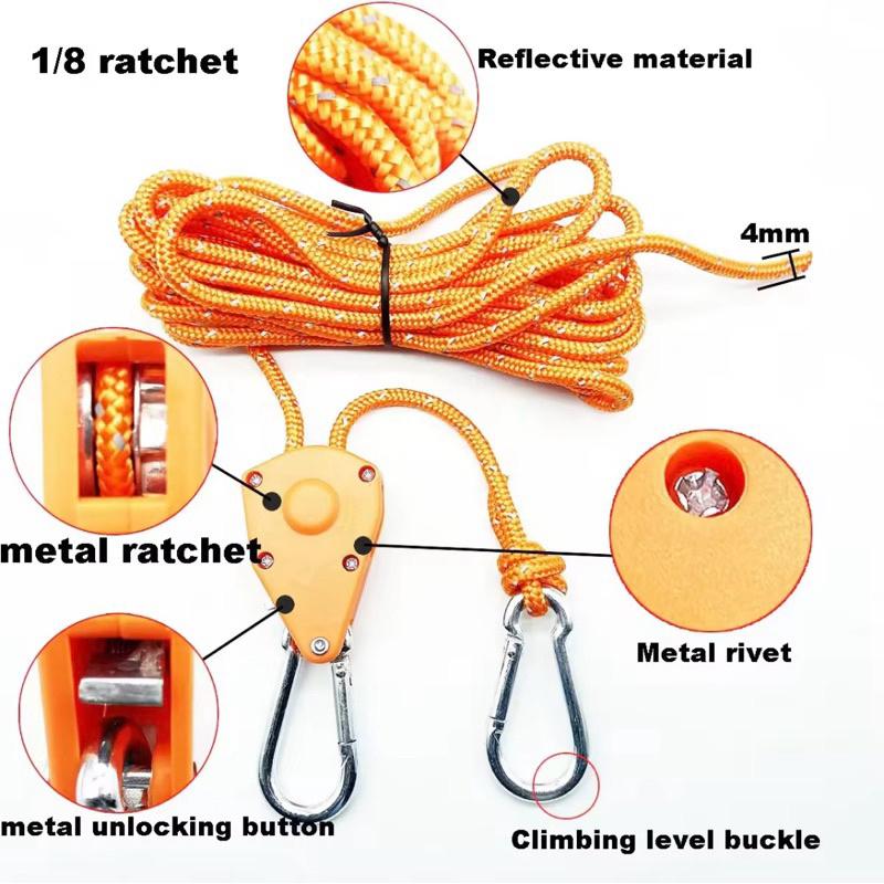 Reflective 2/4/5M 4Mm Tent Rope Fastener Fixed Buckle Pulley Tensioner Ratchet Hangers Awning Wind Rope Tie Down Adjusting The